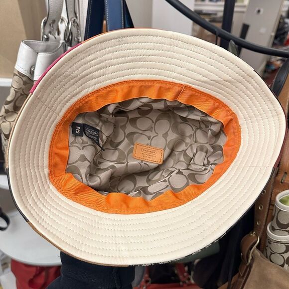 VINTAGE COACH CRUSHER PATCHWORK SUEDE LEATHER SIGNTURE RUST YELLOW PINK SZ S EVC - Picture 12 of 12